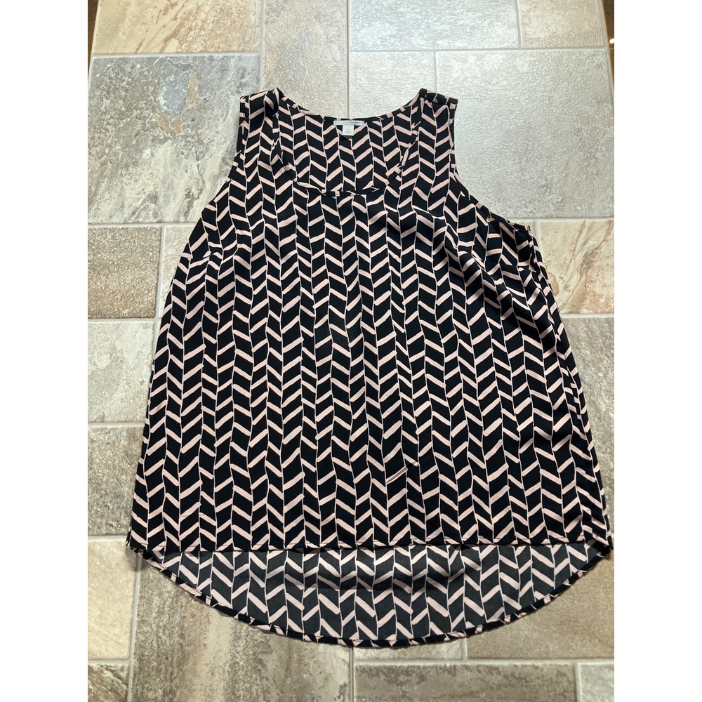 Halogen Sleeveless Chevron Print‎ High Low Blouse Top Womens Size L Black Pink